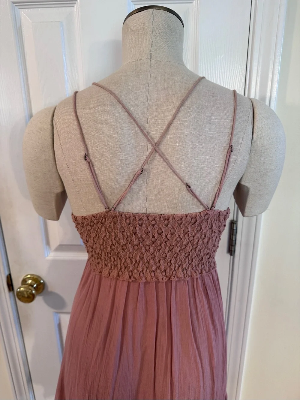 Free People One Dusty Rose Lace Slip Dress Boho Mini S Crochet Babydoll Festival - Picture 6 of 12